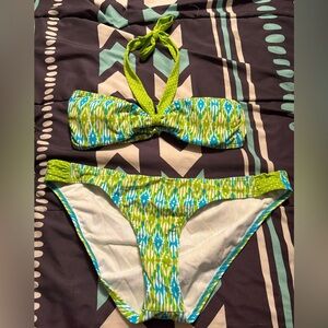 Green and Blue Patterned Bikini Set